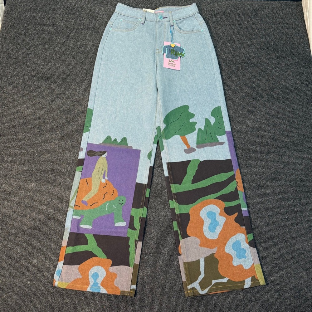 Lee x Ruohan Wang Rose Garden Print Wide Leg Jeans Light Wash Women 25x31 NWT - Picture 2 of 11